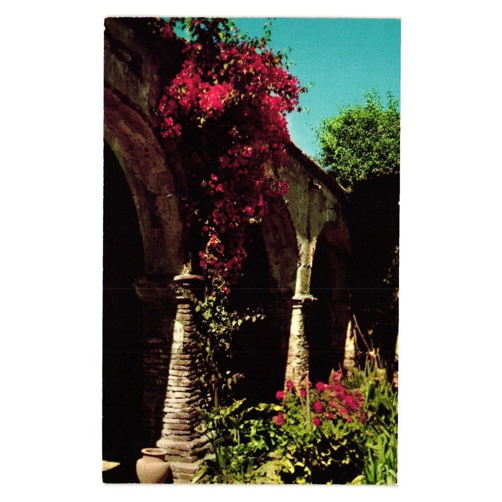 Vintage Postcard Mission San Juan Capistrano California Arches & Flowers 1970s